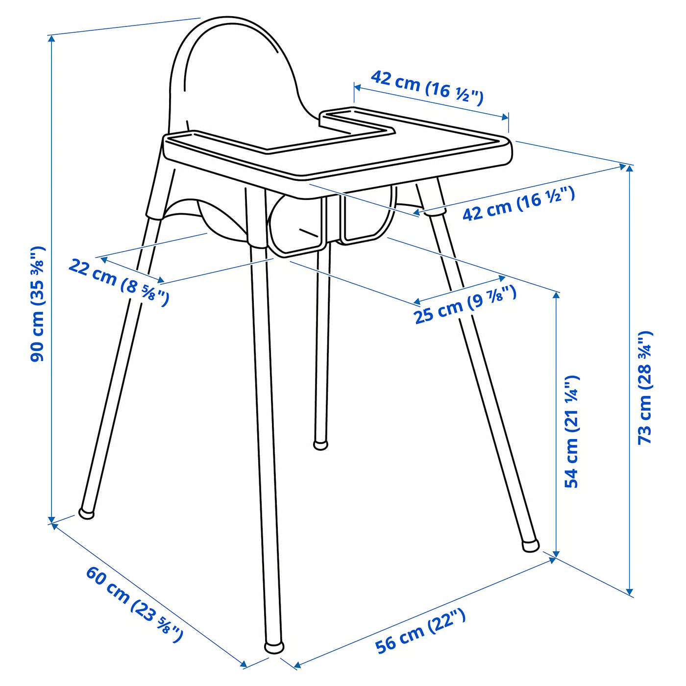 ANTILOP Highchair with tray, white/white