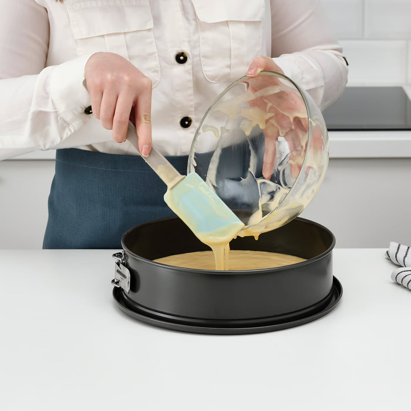 BAKGLAD Rubber spatula, beige/blue, 26 cm