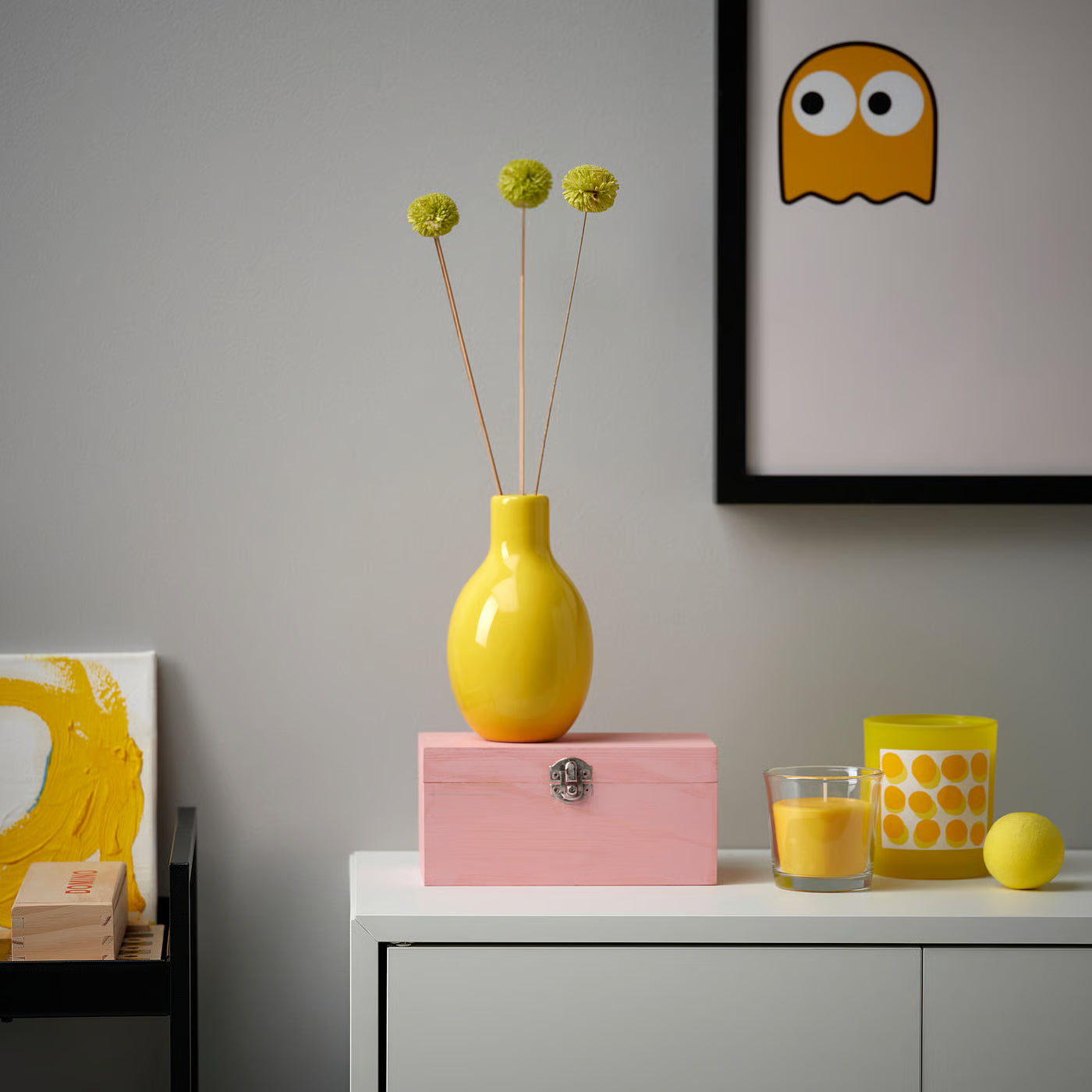 BLODBJÖRK Vase, yellow, 16 cm
