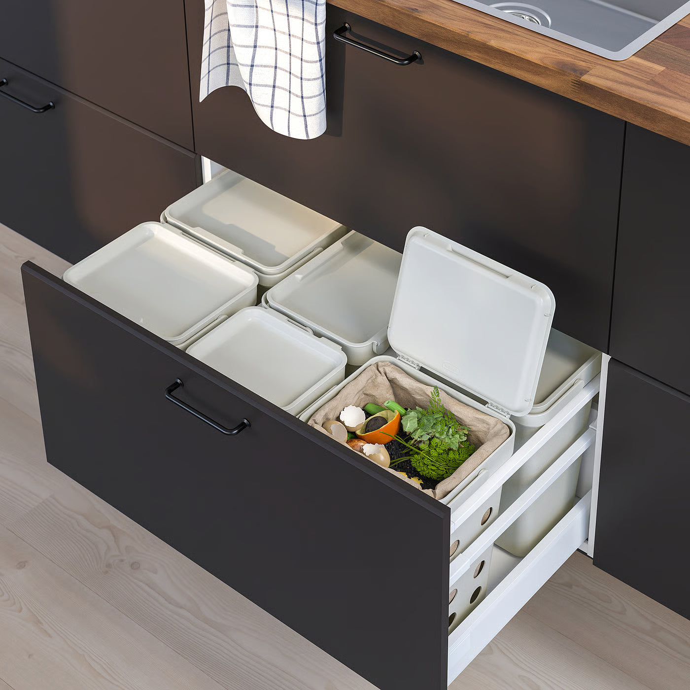 HÅLLBAR Bin with lid for organic waste, light grey, 10 l