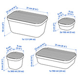 HAVSTOBIS Food container with lid, set of 5, transparent/multicolour