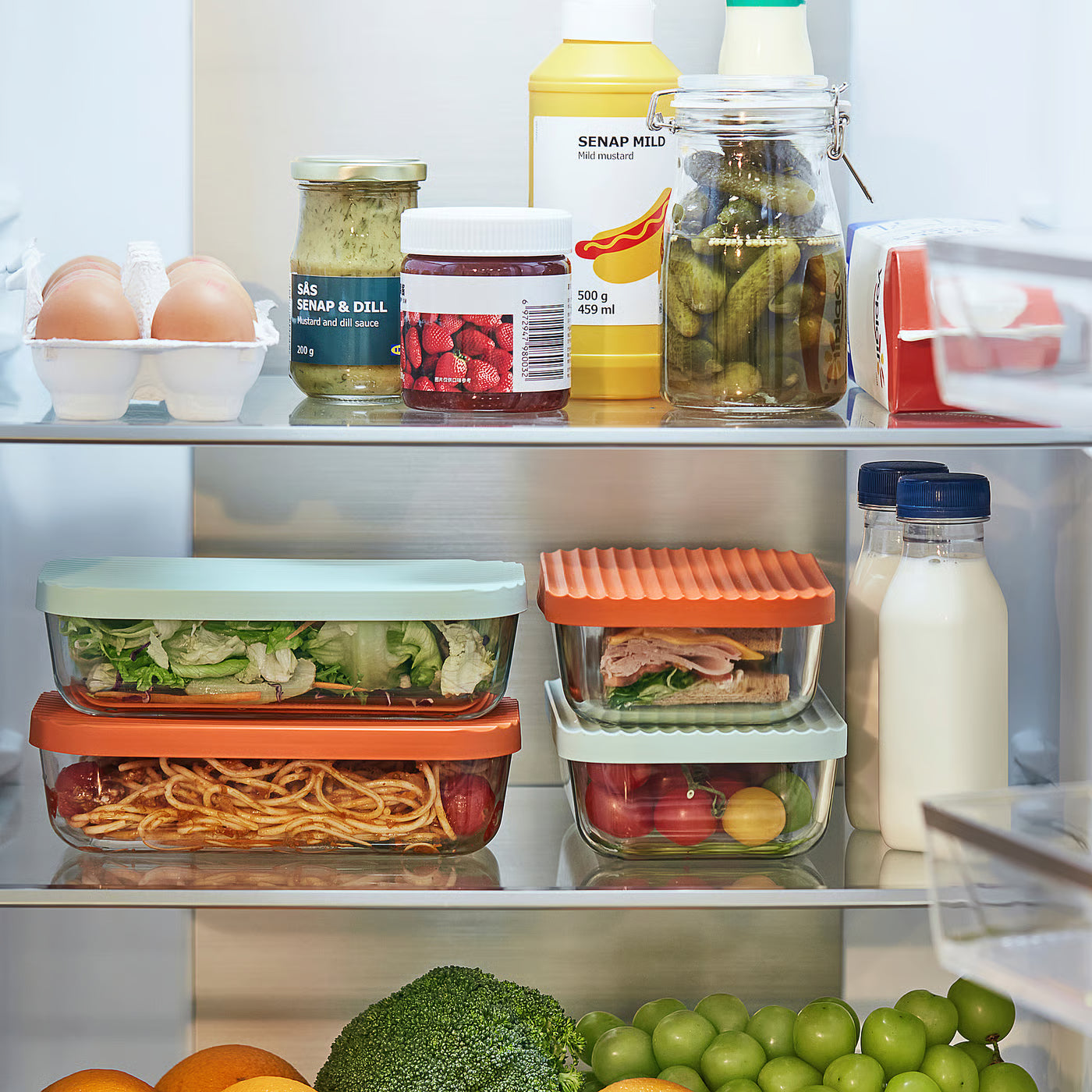 HAVSTOBIS Food container with lid, transparent/multicolour, 700 ml