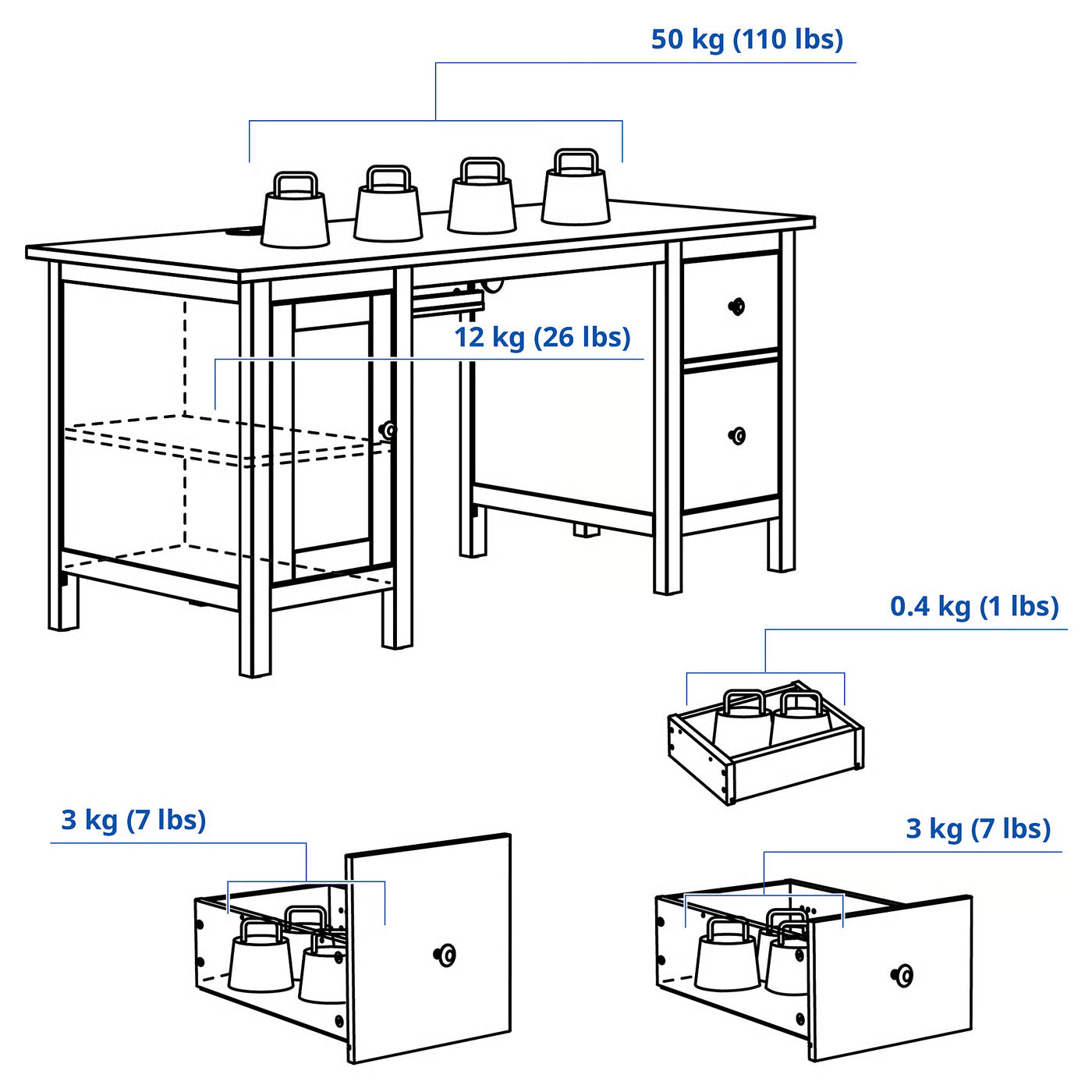 HEMNES Desk, white stain/light brown, 155x65 cm