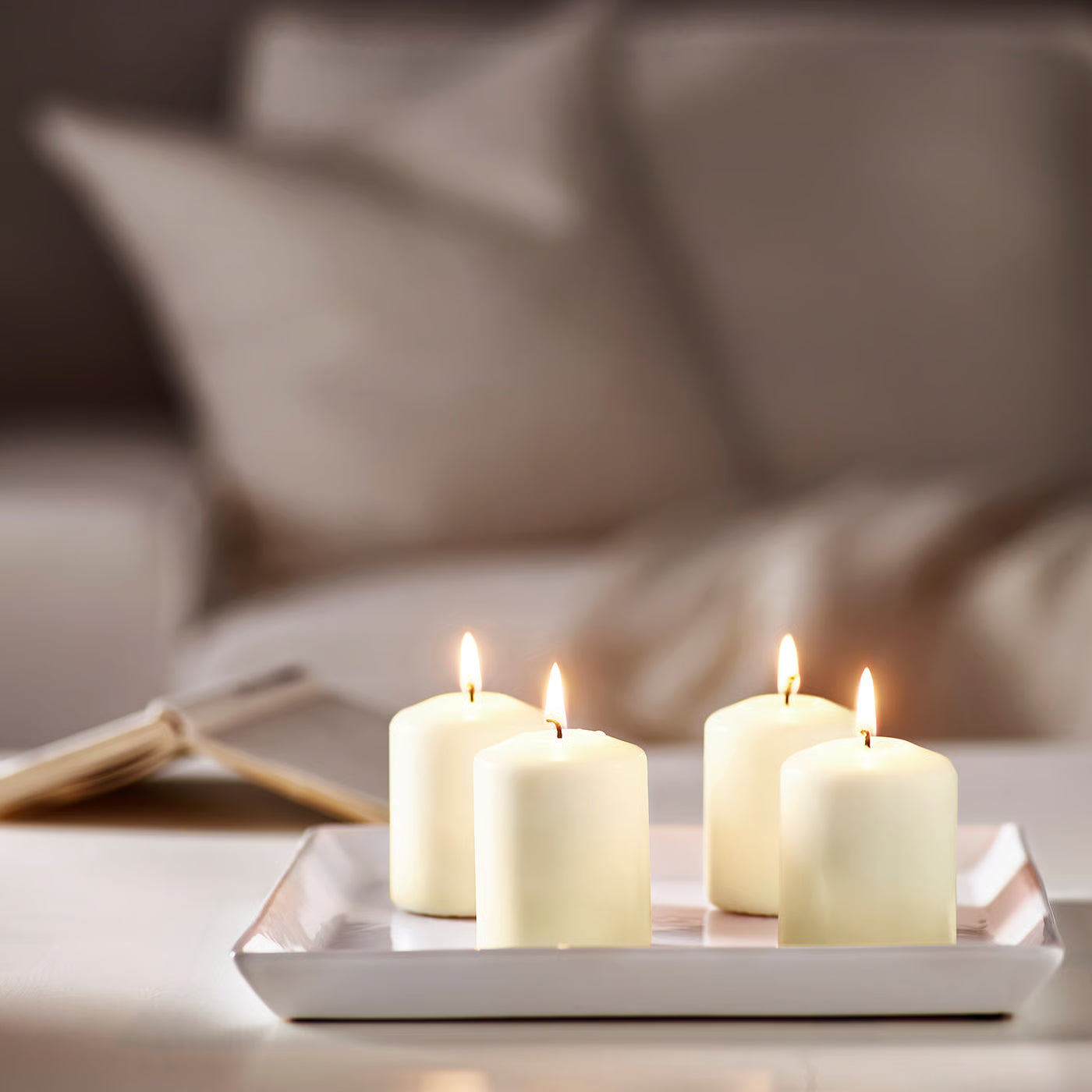 HEMSJÖ Unscented block candle, natural, 8 cm