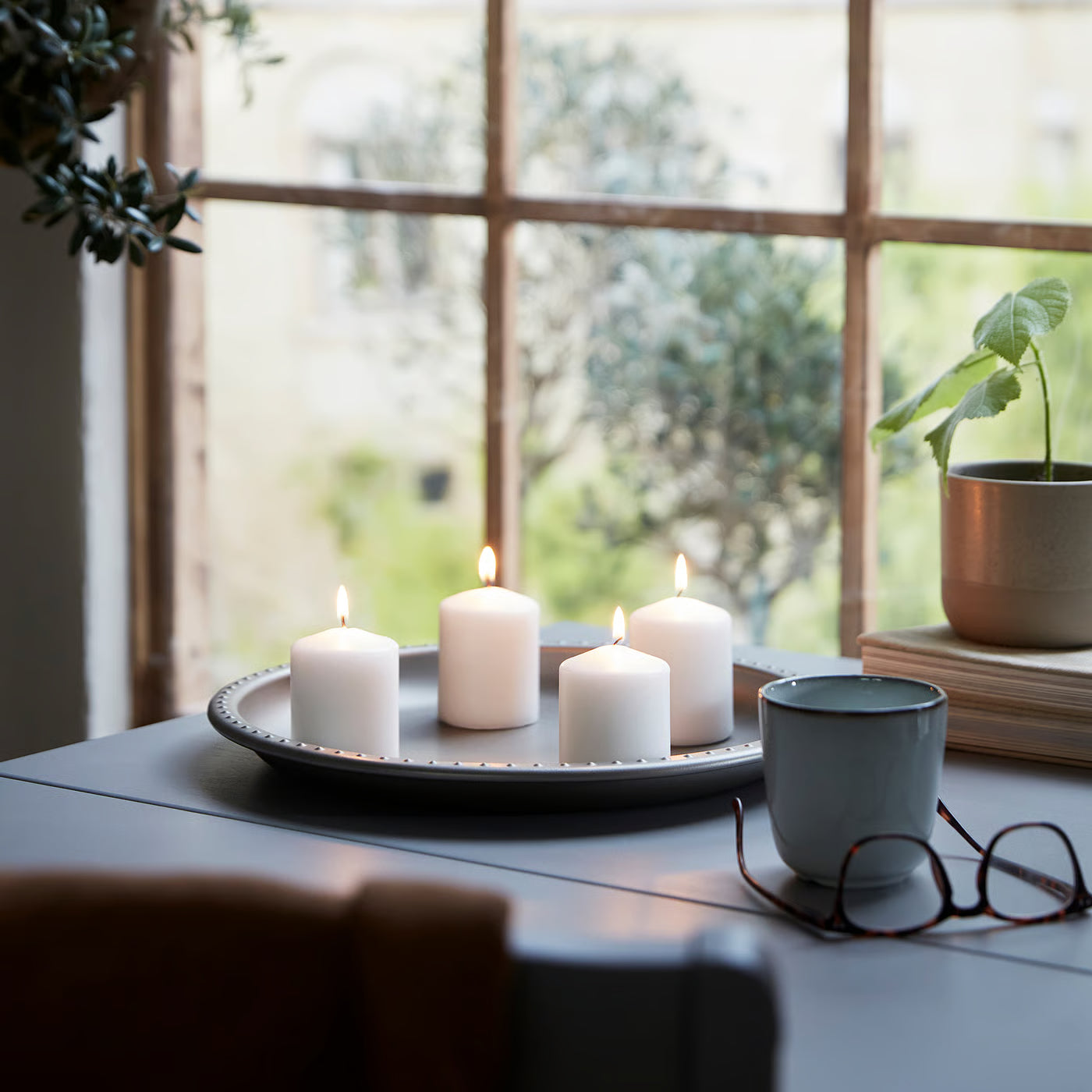 HEMSJÖ Unscented block candle, natural, 8 cm