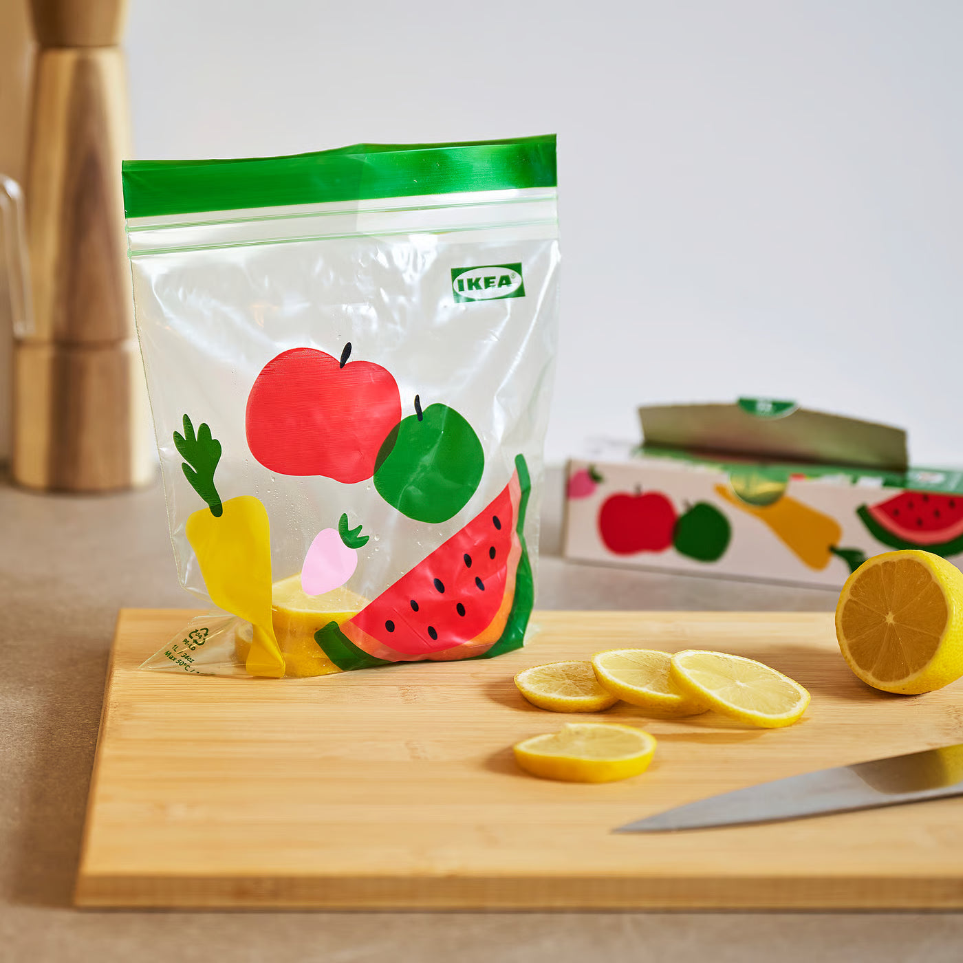 ISTAD Resealable bag, fruit/vegetables pattern green, 1 l