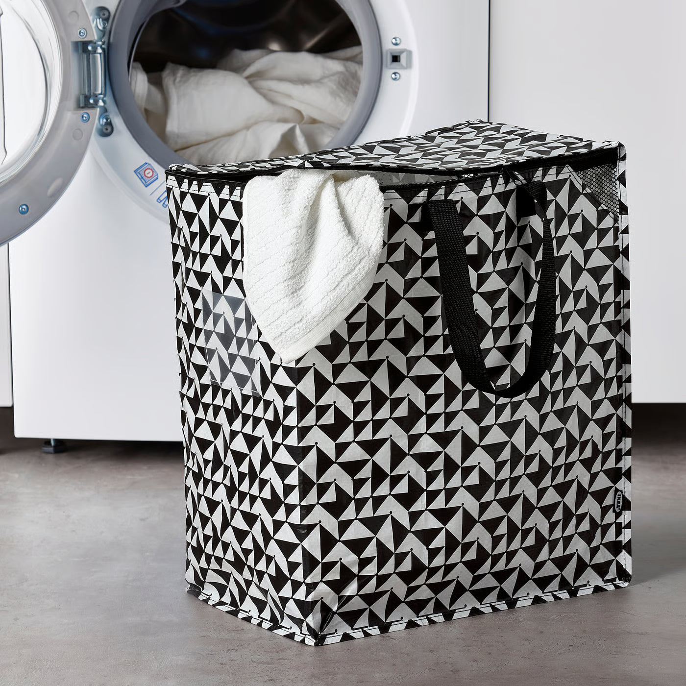KNALLA Bag, black/white, 40x25x47 cm/47 l