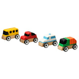LILLABO 4-piece vehicle set, sports car/school bus recycling truck/police car/multicolour