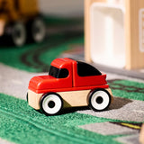 LILLABO 4-piece vehicle set, sports car/school bus recycling truck/police car/multicolour