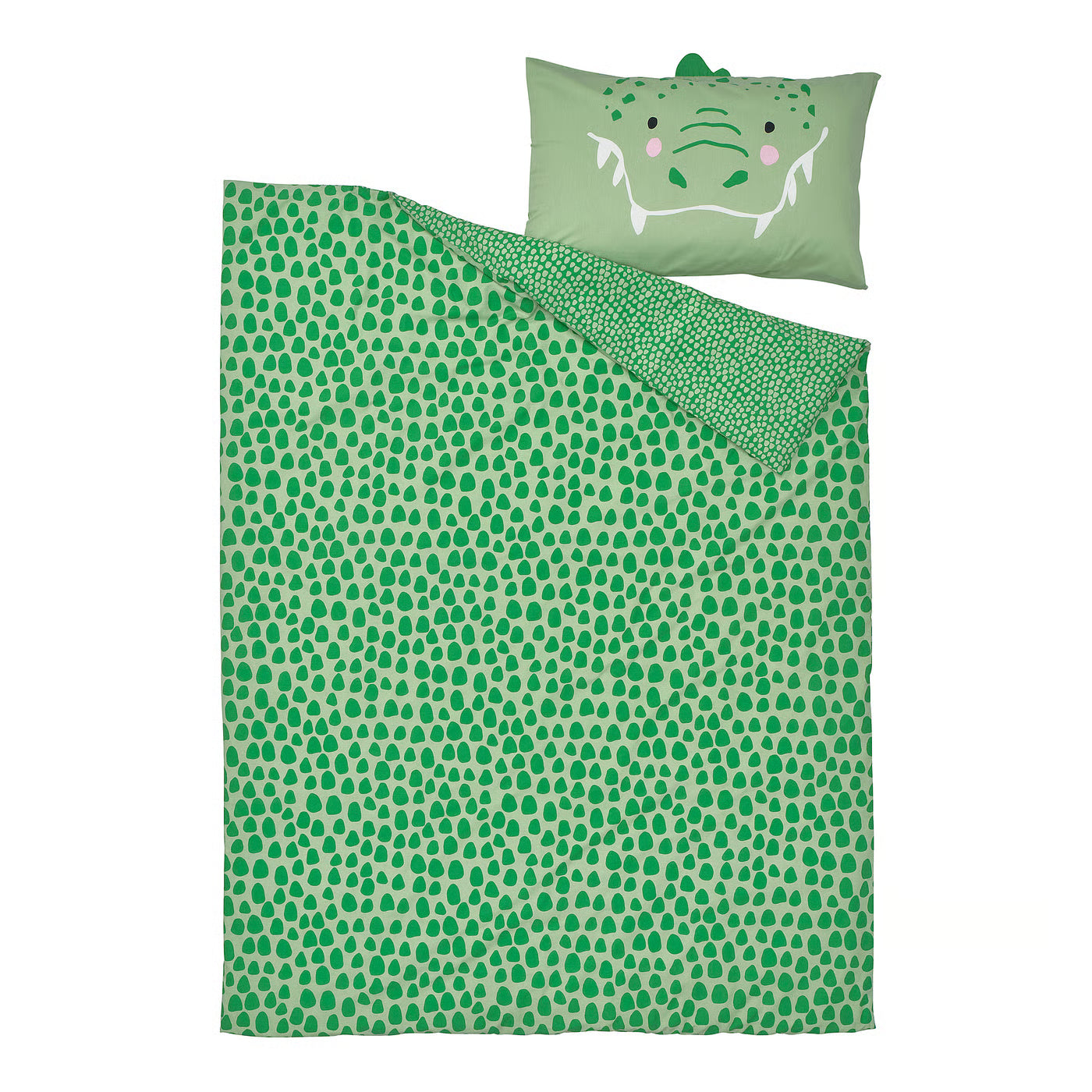 NATTHÄGER Duvet cover and pillowcase, green/crocodile, 150x200/50x80 cm