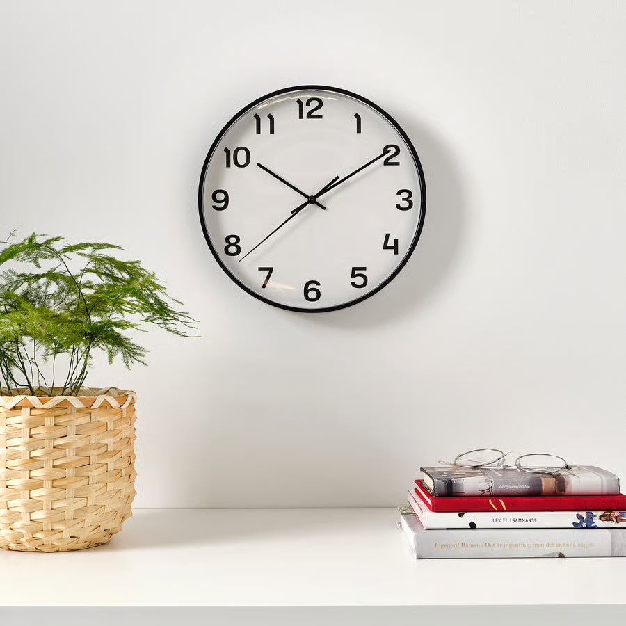 PLUTTIS Wall clock, black, 28 cm