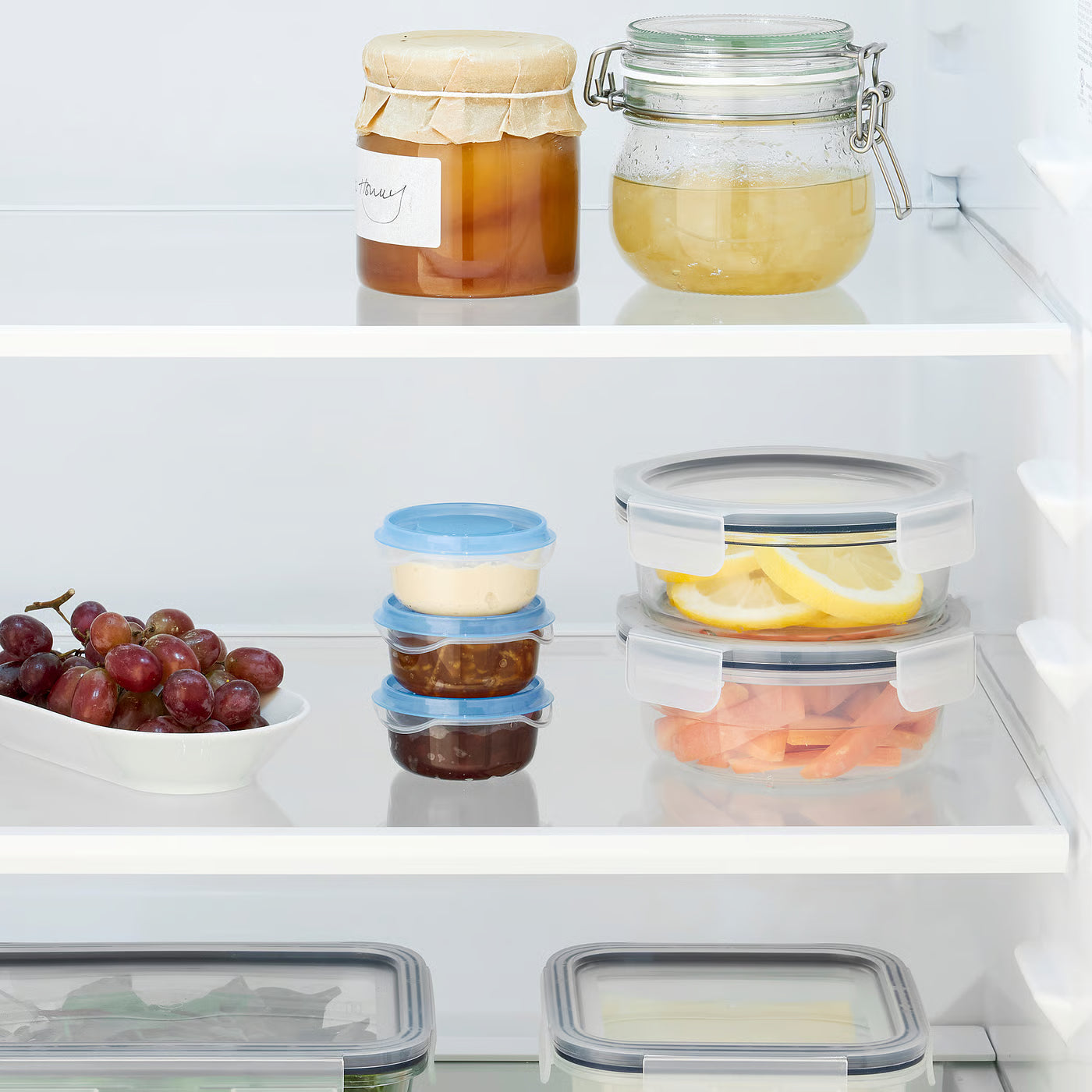 PRUTA Food container, transparent/blue, 70 ml