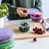 PRUTA Snack container with lid, lilac/green, 0.3 l