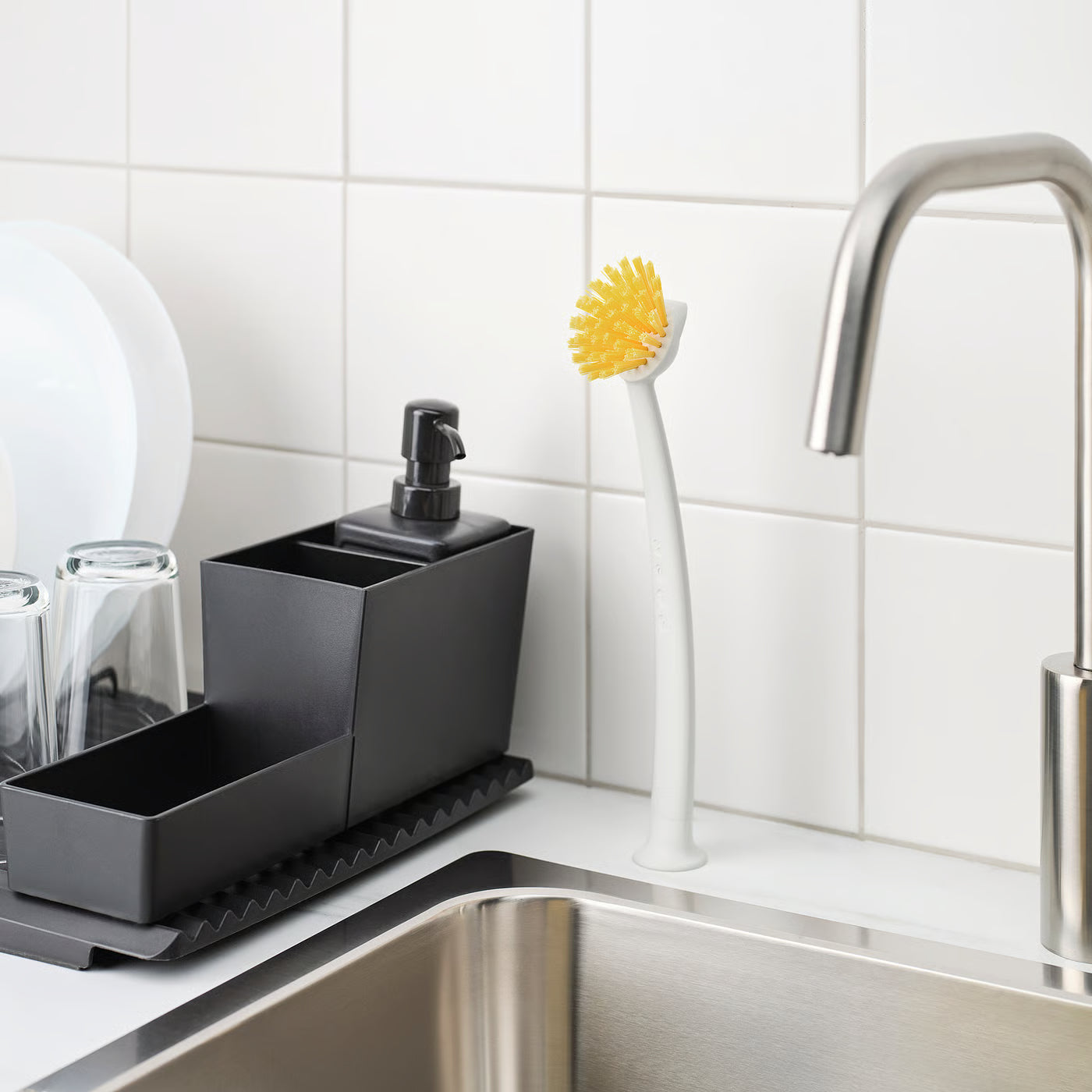 RINNIG Dish-washing brush, bright yellow/off-white