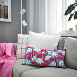 SANDMOTT Cushion, light blue/bright red, 30x58 cm