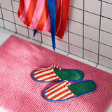 SKOGSSALLAT Slippers, red/white/striped, S/M