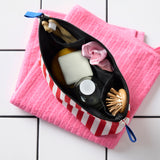 SKOGSSALLAT Toiletry bag, red/white/striped