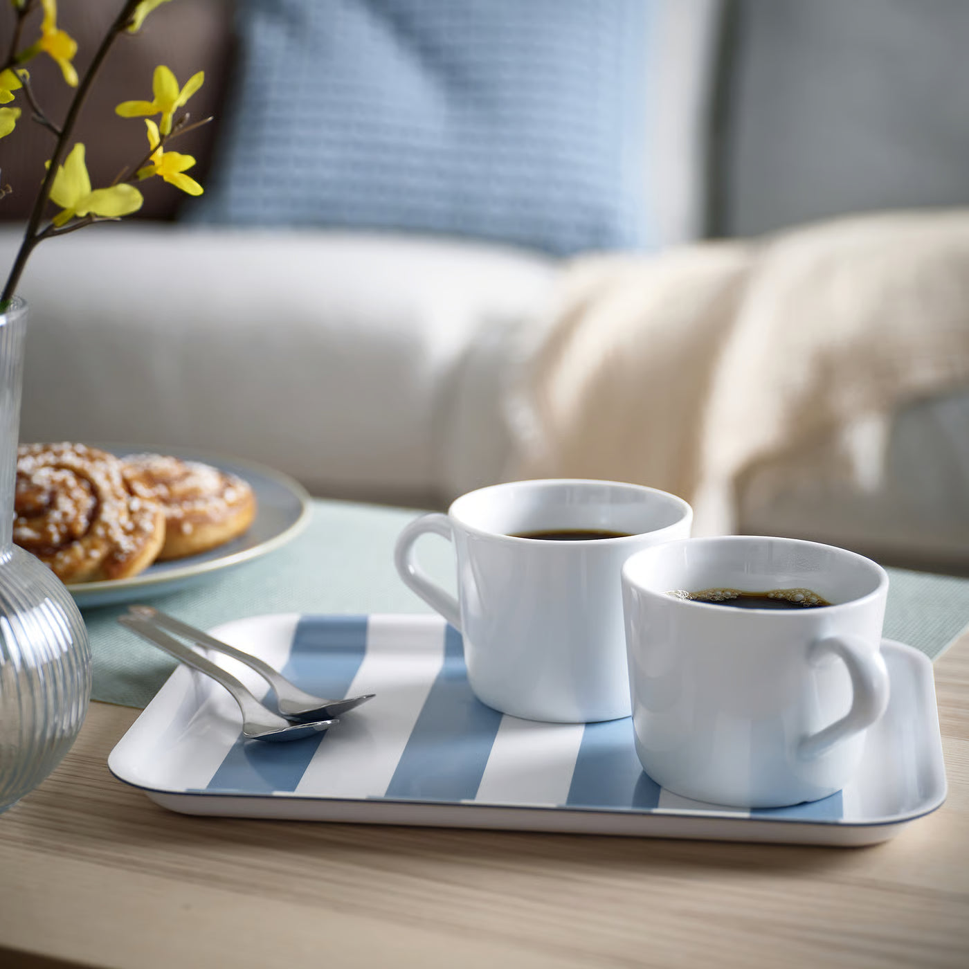 SOLDATFISK Tray, striped white/grey-blue, 20x28 cm