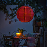SOLVINDEN LED solar-powered pendant lamp, outdoor globe/orange dark pink, 45 cm