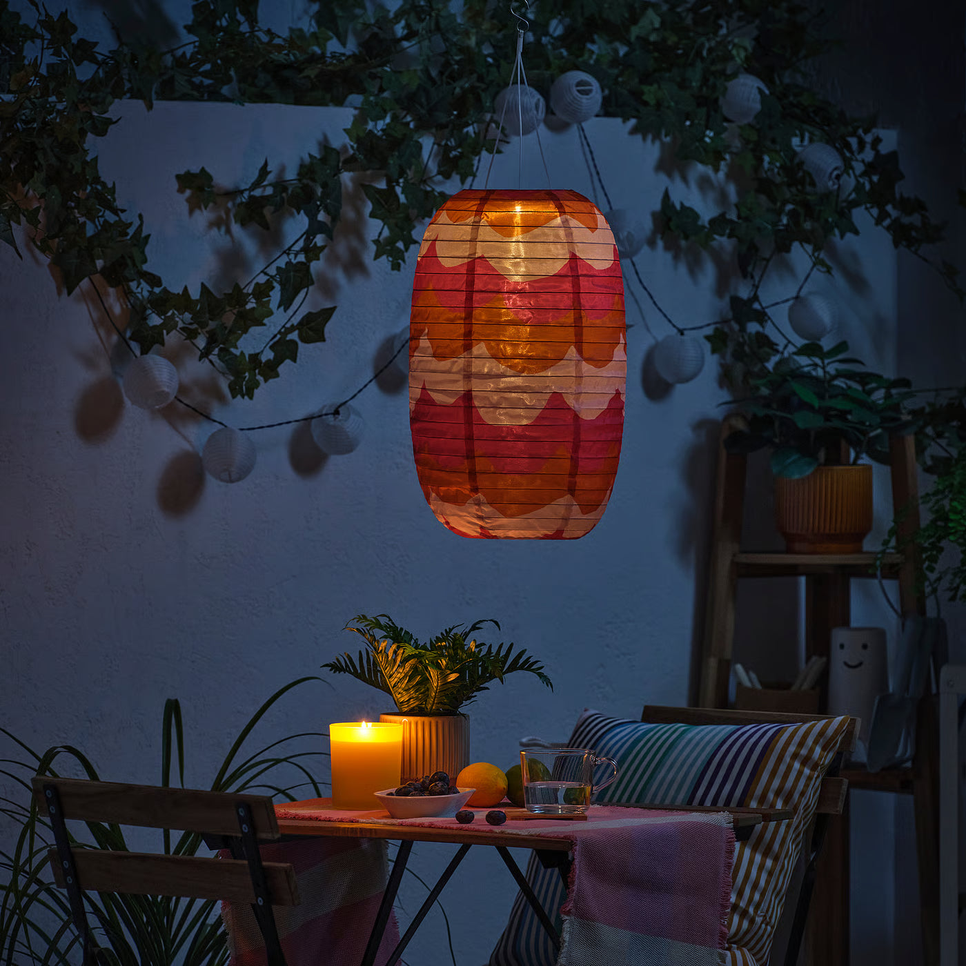 SOLVINDEN Pendant lamp, wave shaped solar-powered/mixed colours, 43 cm