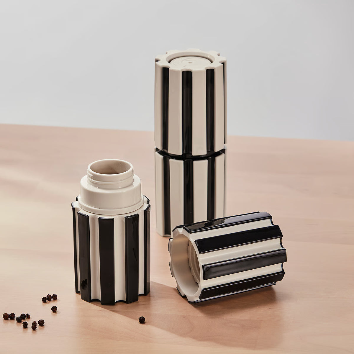 SPJUTLILJA Spice mill, set of 2, black/light beige, 16 cm