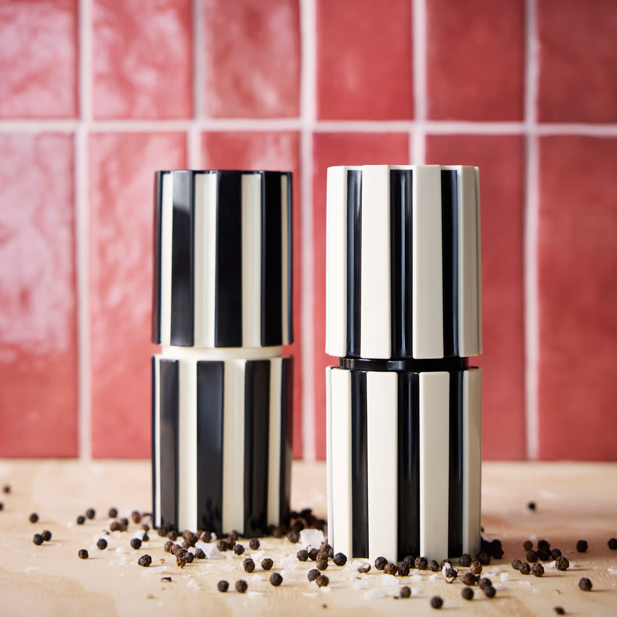 SPJUTLILJA Spice mill, set of 2, black/light beige, 16 cm