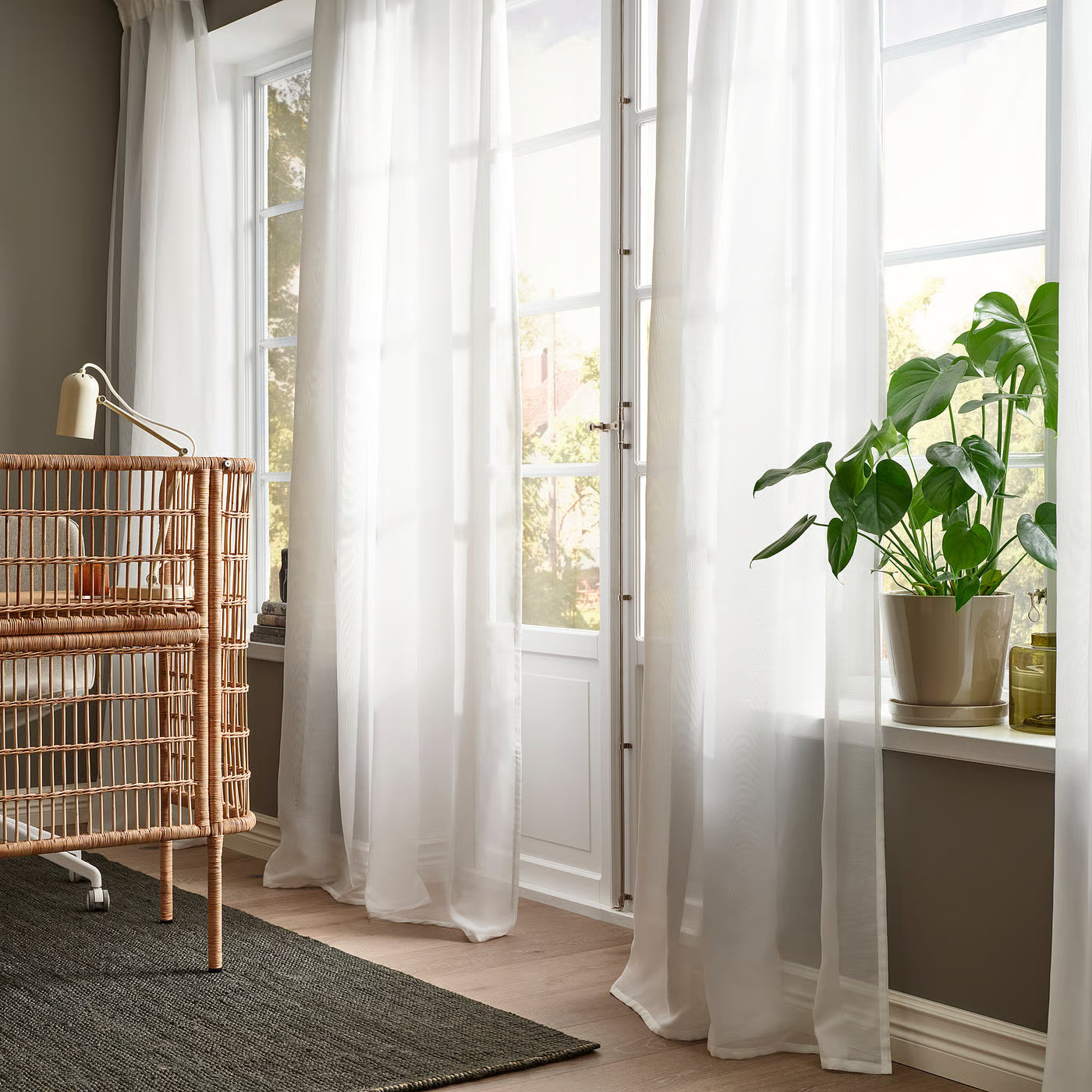 STENFRÖ Sheer curtains, 1 pair, white/with heading tape, 145x250 cm