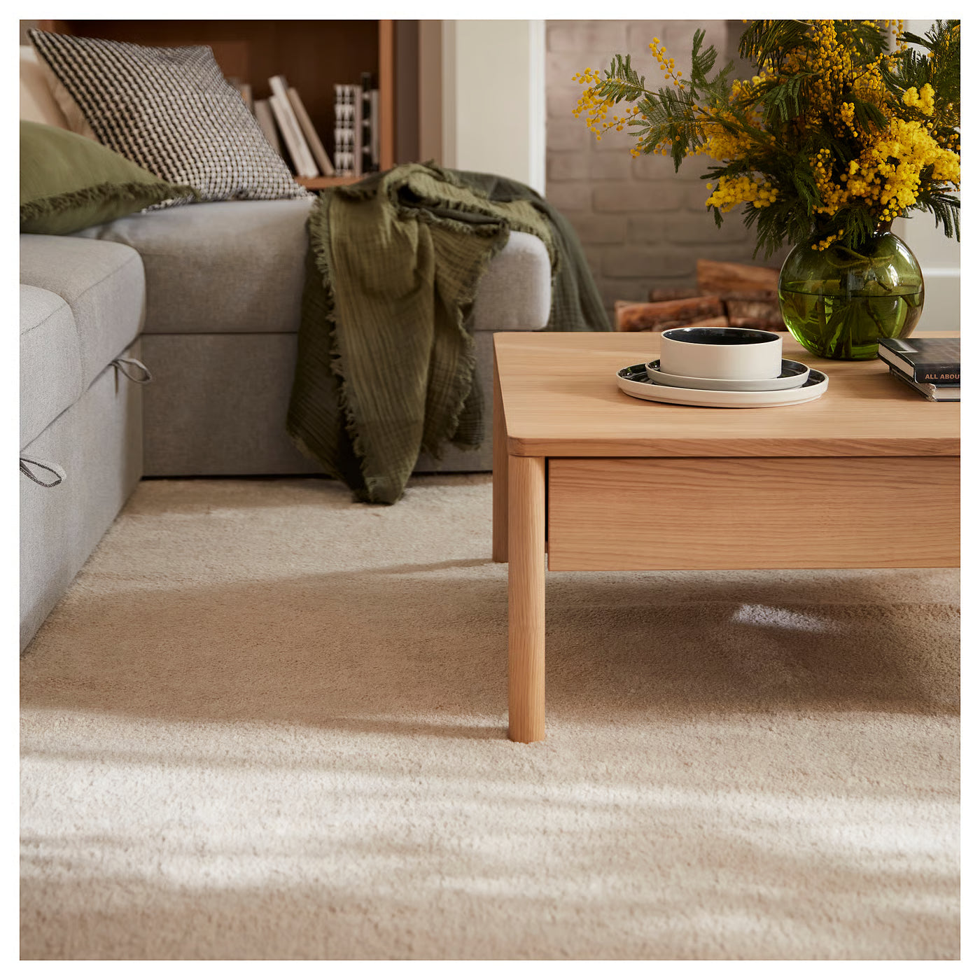 STOENSE Rug, low pile, off-white, 200x300 cm