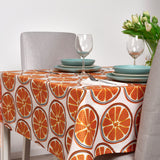 ORVFLY Tablecloth, patterned/off-white orange, 145x240 cm