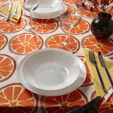 ORVFLY Tablecloth, patterned/off-white orange, 145x240 cm