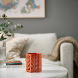 VÅRSYREN lantern for tealight, brown-orange, 12 cm