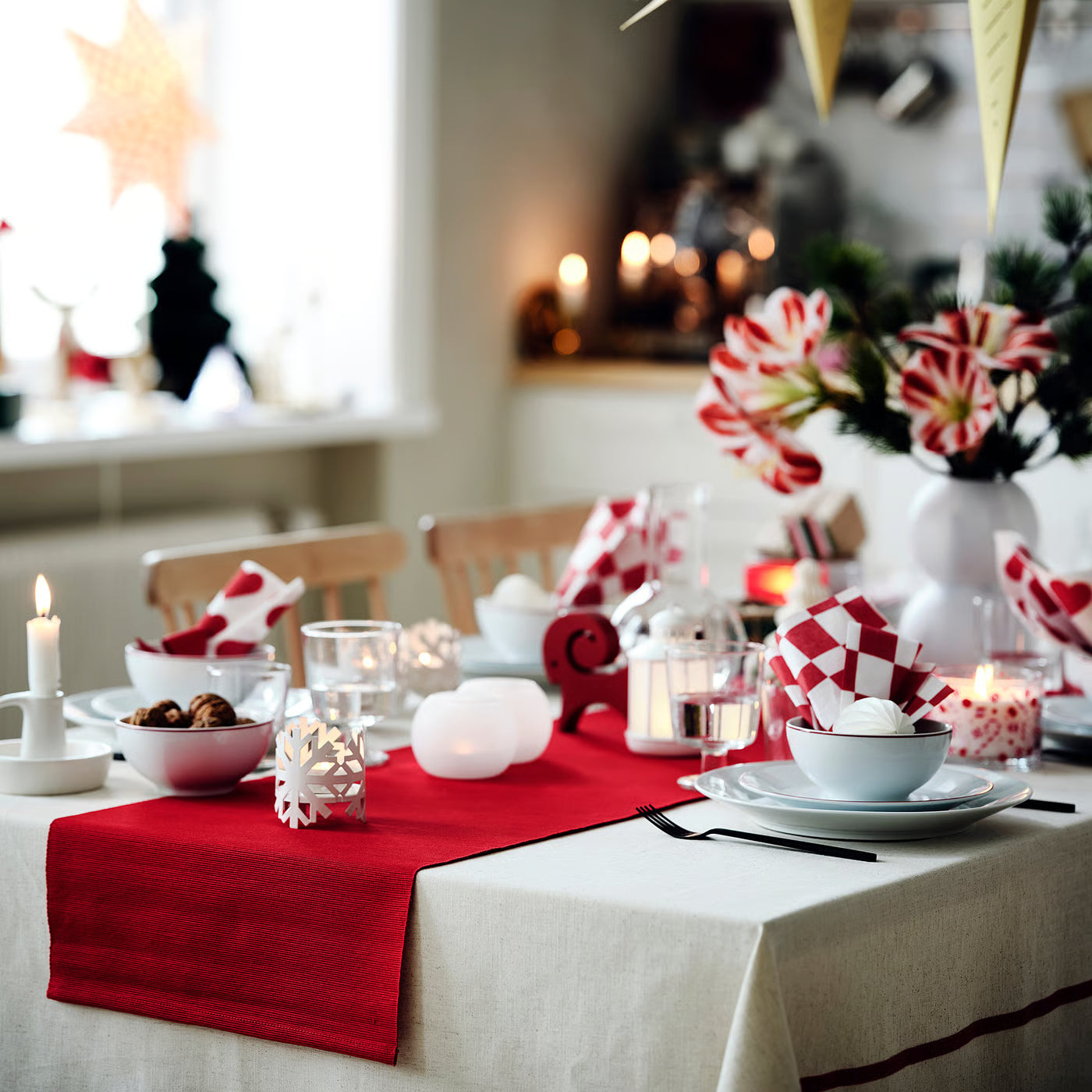 VINTERFINT Paper napkin, check pattern white/red, 33x33 cm (13x13 ")